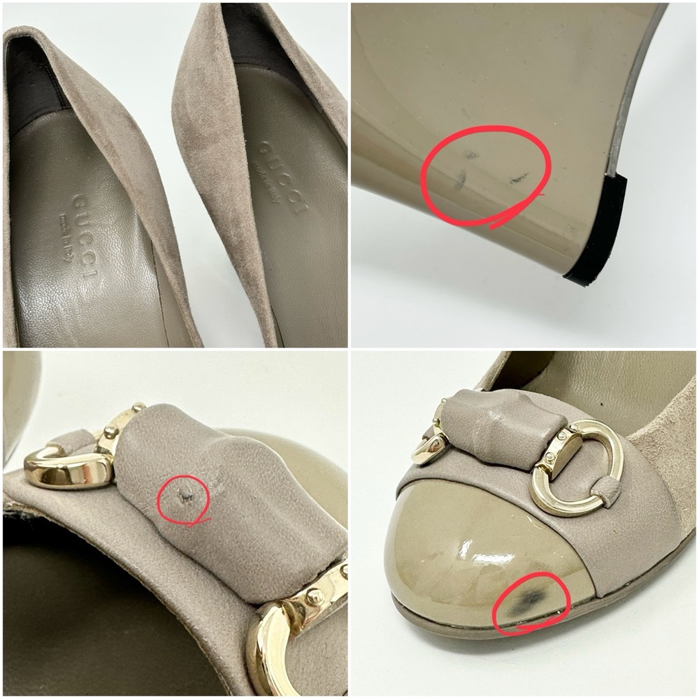 GUCCI Horsebit Accent Suede Wedge Pumps Heels Taupe Womens 35 5 - Picture 13 of 14